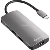 Sharkoon USB 3.0 Type C Multiport Adapter dockingstation Donkergrijs, HDMI, USB-C 3.2 (5 Gbit/s), 3x USB-A 3.2 (5 Gbit/s), MicroSD, SD