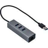 i-tec USB 3.0 Metal HUB 3 Port + Gigabit Ethernet Adapter usb-hub antraciet