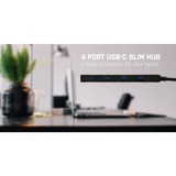 i-tec USB-C Slim Passive HUB 4 Port usb-hub Zwart