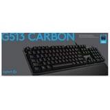 Logitech G513 CARBON LIGHTSYNC RGB Mechanical Gaming Keyboard Zwart, US-International, GX Red, RGB leds