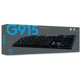 Logitech G915 LIGHTSPEED Wireless RGB Mechanical Gaming Keyboard Zwart, US lay-out, GL Tactile, RGB leds, Bluetooth