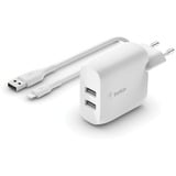 Belkin BOOSTCHARGE 2-poorts USB-A wandlader + Lightning/USB-A kabel Wit