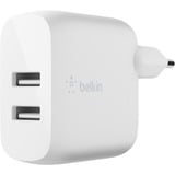 Belkin BOOSTCHARGE 2-poorts USB-A wandlader + USB-A naar USB-C kabel Wit