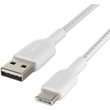 Belkin BOOSTCHARGE gevlochten USB-C naar USB-A kabel Wit, 3 meter