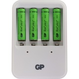 GP Batteries Batterijlader PB420 + 4 AAA ReCyko+ batterijen oplader Wit