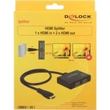 DeLOCK 1x HDMI in > 2x HDMI out hdmi splitter Zwart, 60 centimeter, 4K