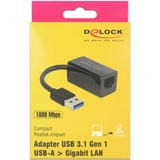 DeLOCK Adapter SuperSpeed USB (USB 3.1 Gen 1) met USB Type-A male > Gigabit LAN 10/100/1000 Mbps compact Zwart
