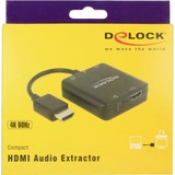 DeLOCK HDMI Audio Extractor compact adapter Zwart, 0,3 meter, 4K 60Hz