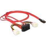 DeLOCK Mini SAS SFF-8087 > 4 x SAS SFF-8482 + power adapter Rood/zwart, 1 meter