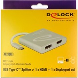 DeLOCK Splitter USB-C > 1x HDMI + 1x DisplayPort 4K adapter Zilver