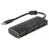 DeLOCK USB-C 3.1 > 3x USB-A 3.0 Hub + 1x VGA usb-hub Zwart, 0,15 meter