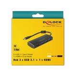 DeLOCK USB-C 3.1 > 3x USB-A 3.0 Hub + HDMI usb-hub Zwart, 0,15 meterr, 4K