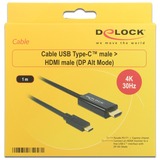 DeLOCK USB-C (male) > HDMI (male) (DP Alt Mode) kabel Zwart, 1 meter, 4K 30 Hz