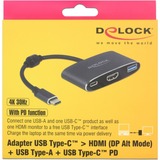 DeLOCK USB-C male > HDMI female 4K 30 Hz + USB-A + USB-C PD adapter Zwart