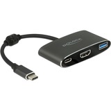 DeLOCK USB-C male > HDMI female + USB-A + USB-C PD adapter Zwart, 0,2 meter, 4K 30Hz