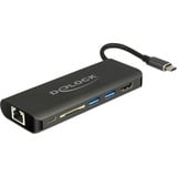 DeLOCK USB Type-C 3.1 Docking Station HDMI 4K 30 Hz, Gigabit LAN en USB PD functie Antraciet, HDMI, USB-C, USB-A, SD-kaartlezer