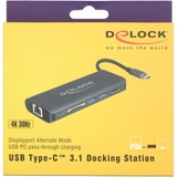 DeLOCK USB Type-C 3.1 Docking Station HDMI 4K 30 Hz, Gigabit LAN en USB PD functie antraciet, HDMI, USB-C, USB-A, SD-kaartlezer