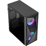 Aerocool Glider Tempered Glass Tower-behuizing Zwart | 2x USB-A 2.0 | USB-A 3.2 (5 Gbit/s) | 2x Audio | Window-kit
