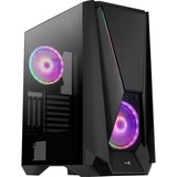 Aerocool Visor Tower-behuizing Zwart | USB-A 2.0 | 2x USB-A 3.2 (5 Gbit/s) | 2x Audio | Window-kit
