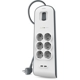 Belkin Spanningsbeveiliger met 6 stopcontacten en 2 USB-poorten  stekkerdoos Grijs/wit