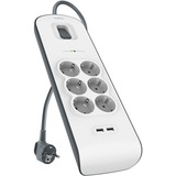 Belkin Spanningsbeveiliger met 6 stopcontacten en 2 USB-poorten  stekkerdoos Grijs/wit