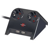 Brennenstuhl Desktop-Power USB-charger 2-voudige stekkerdoos met usb Hoogglans zwart, 2x stekker, 2x USB-A, met 2 USB-laadcontactdozen 2.100mA