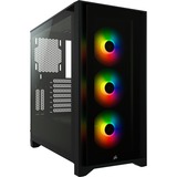 Corsair iCUE 4000X RGB Tempered Glass Tower-behuizing Zwart | USB-A 3.2 (5 Gbit/s) | USB-C 3.2 (5 Gbit/s) | Audio | Window-kit