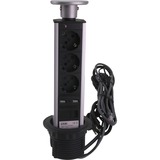 Exin Stekkerdoos 3-Voudig Randaarde, 2x USB, RJ-45, 2m aluminium