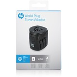 HP Reisadapter World Plug Zwart, 2x USB