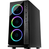 Inter-Tech W-III RGB Tower-behuizing Zwart | 2x USB-A 2.0 | USB-A 3.2 (5 Gbit/s) | 2x Audio | Window-kit
