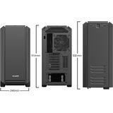 be quiet! SILENT BASE 601 Window Tower-behuizing Zwart/zilver | USB-A 2.0 | 2x USB-A 3.2 (5 Gbit/s) | 2x Audio | Window-kit