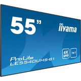 iiyama ProLite LE5540UHS-B1 54.6" 4K Ultra HD Public Display Zwart, 4k UHD, DVI, HDMI, LAN, Audio