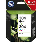 HP 304 zwart /drie-kleuren inktcartridges, 2-pack 3JB05AE