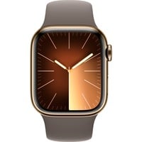 Apple Watch Series 9 smartwatch Goud/bruin, Roestvrij staal, 41 mm, Sportbandje (M/L), GPS + Cellular