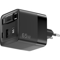 Sitecom 65W GaN Power Delivery oplader met uittrekbare kabel Zwart, 2x USB-C, 1x USB-A