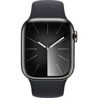 Apple Watch Series 9 smartwatch Grafiet/zwart, Roestvrij staal, 45 mm, Sportbandje (M/L), GPS + Cellular