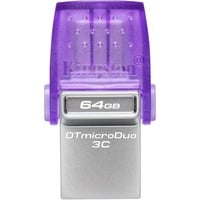 Kingston DataTraveler microDuo 3C 64 GB usb-stick Paars/transparant, USB-A + USB-C