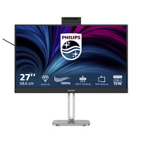 Philips 27B2U4601H/00 27" LED monitor Zilver/zwart, HDMI, DisplayPort, USB-C, Webcam, 120 Hz