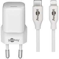 goobay Lightning/USB-C PD oplaad set Nano (20 W)  oplader Wit, 1 meter