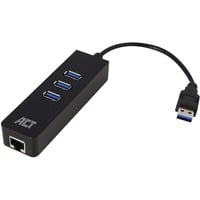 ACT Connectivity AC6310 USB Hub 3.2 met 3 USB-A poorten en ethernet usb-hub Zwart