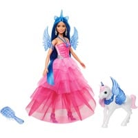 Mattel Barbie Eenhoornpop met blauw haar, roze jurk en alicorn 65e verjaardag
