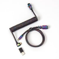 Keychron Premium Coiled Aviator Cable - Rainbow Plated Black, Angled kabel Zwart, 1,08 meter