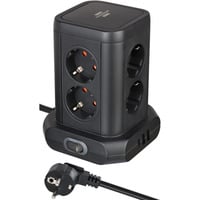 Brennenstuhl Stekkerdoos toren met 8 stekkerdozen in 45° opstelling stekkerdoos Zwart, 2x USB A, 1x USB C Power Delivery
