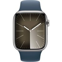 Apple Watch Series 9 smartwatch Zilver/blauw, Roestvrij staal, 45 mm, Sportbandje (S/M), GPS + Cellular