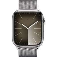 Apple Watch Series 9 smartwatch Zilver/zilver, Roestvrij staal, 45 mm, Milanees bandje, GPS + Cellular
