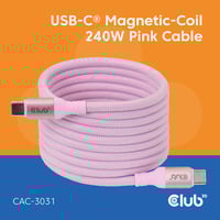 Club 3D USB-C Magnetic-Coil 240W PD3.1 Pink Cable, 2 meter kabel Roze