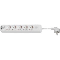 goobay 5-voudige stekkerdoos met I/O-schakelaar en 2 USB-poorten stekkerdoos Wit