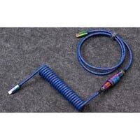 Keychron Premium Coiled Aviator Cable - Rainbow Plated Blue, Angled kabel Blauw, 1,08 meter