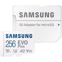 Samsung EVO Plus microSDXC (2024), 256 GB geheugenkaart Wit, U3, V30, A2, Incl. SD-Adapter
