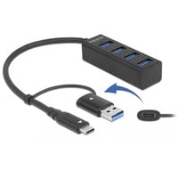 DeLOCK 4-poorts USB 3.2 Gen 1 hub met USB Type-C of USB Type-A aansluiting usb-hub Zwart